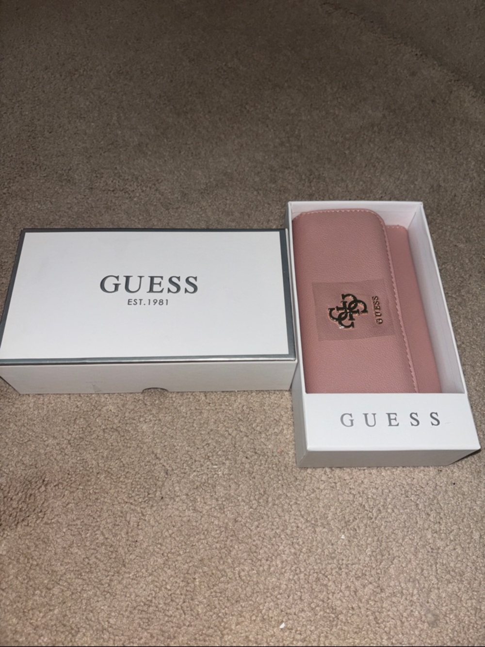 Guess Pink Pebbled Leather Continental Wallet with Gold Logo